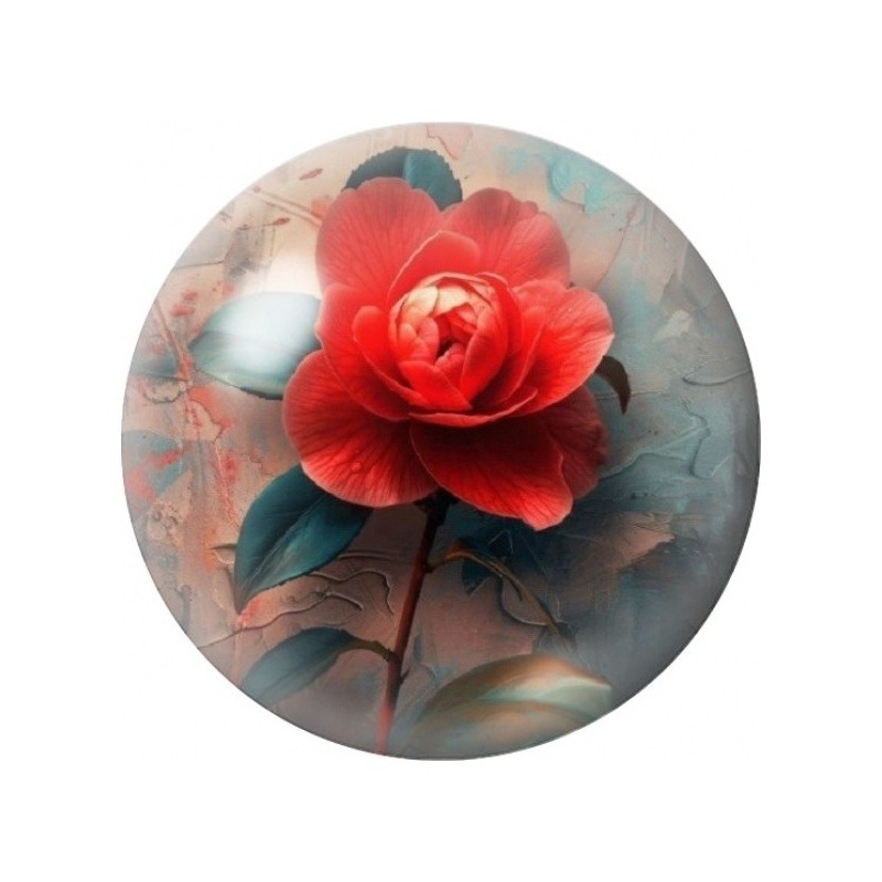 Cabochon en Verre Illustré Rose Rouge sur Fond Gris 12 à 25mm