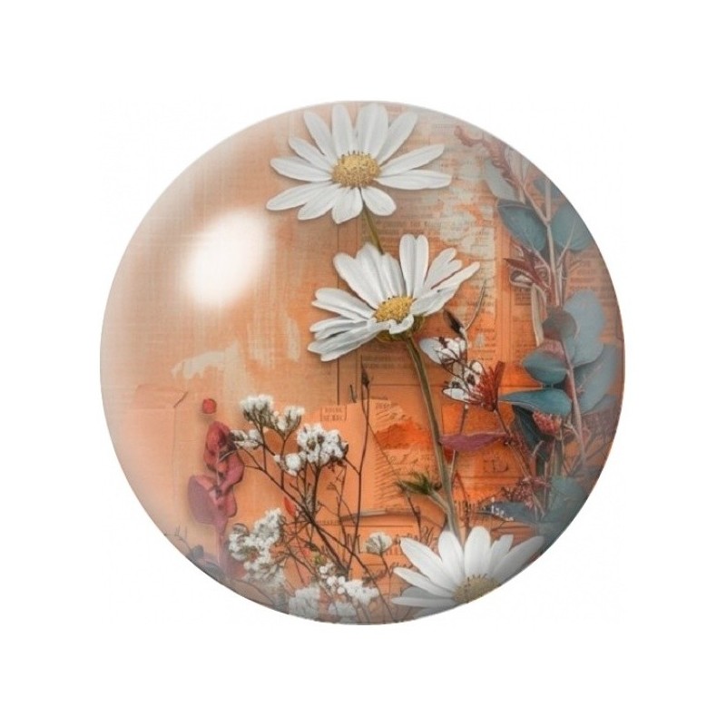 Cabochon en Verre Illustré Marguerites sur Fond Orange 12 à 25mm