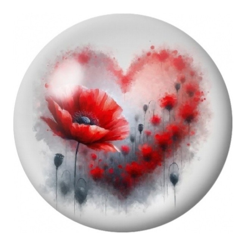 Cabochon en Verre Illustré Cœur de Coquelicots Rouges 12 à 25mm