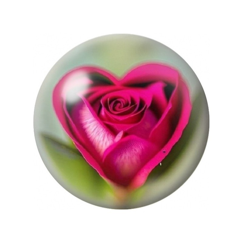 Cabochon en Verre Illustré Rose Fuchsia en Forme de Cœur 12 à 25mm