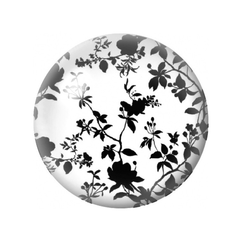 Cabochon en Verre Illustré Fleurs Noires sur Fond Blanc 12 à 25mm