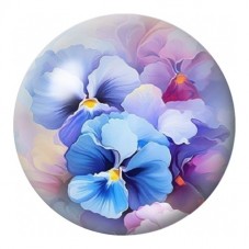 Cabochon en Verre Illustré Pensées Bleues et Mauves 12 à 25mm pour la Création de Bijoux Fantaisie - DIY