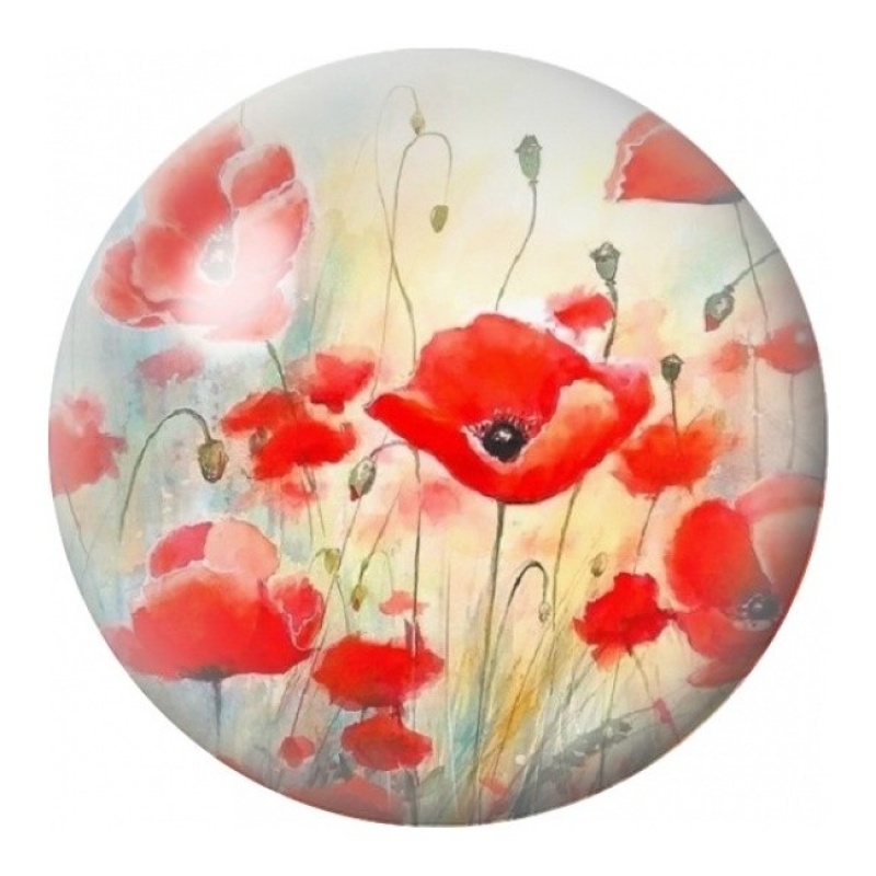 Cabochon en Verre Illustré Coquelicots Rouges Aquarelle 12 à 25mm