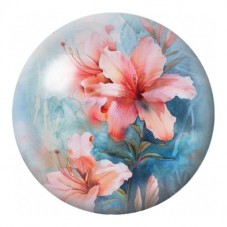 Cabochon en Verre Illustré Lys Roses sur Fond Bleu 12 à 25mm pour la Création de Bijoux Fantaisie - DIY