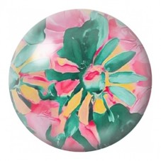 Cabochon en Verre Illustré Fleur Abstraite Verte et Rose 12 à 25mm pour la Création de Bijoux Fantaisie - DIY