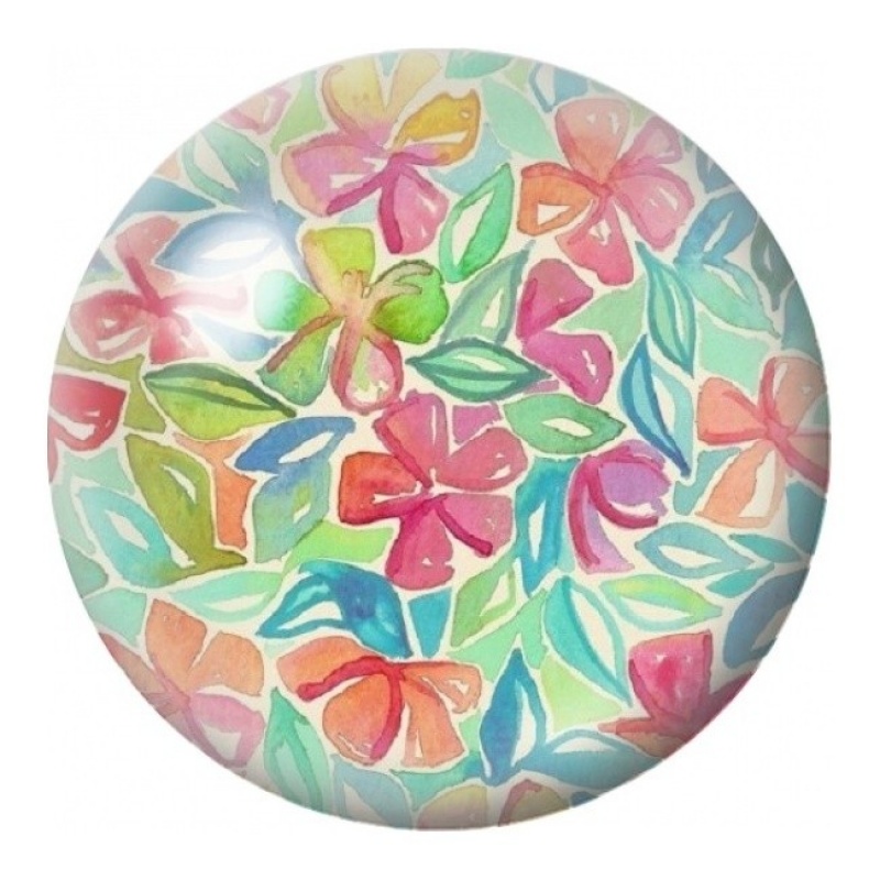 Cabochon en Verre Illustré Feuillage Fleuri Multicolore 12 à 25mm