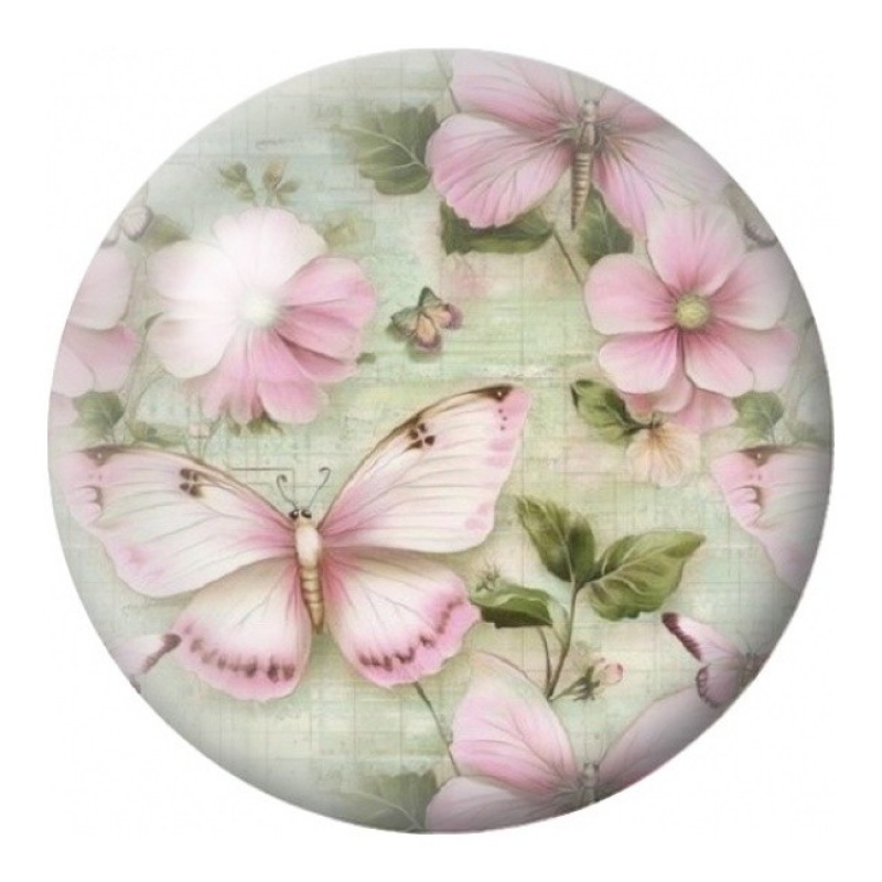 Cabochon en Verre Illustré Papillons et Fleurs Roses 12 à 25mm