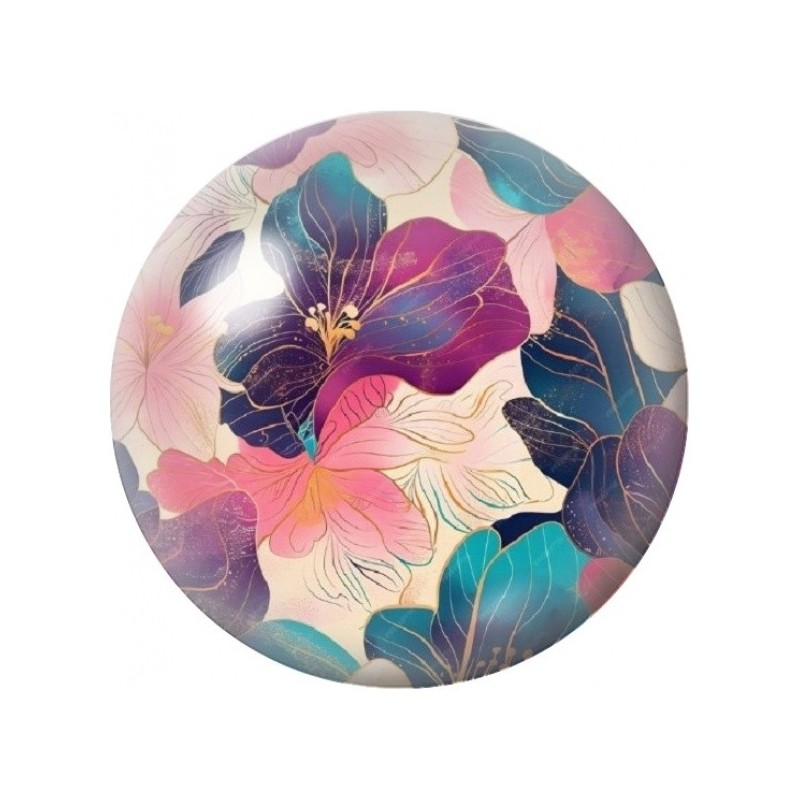 Cabochon en Verre Illustré Fleurs Prune et Corail 12 à 25mm