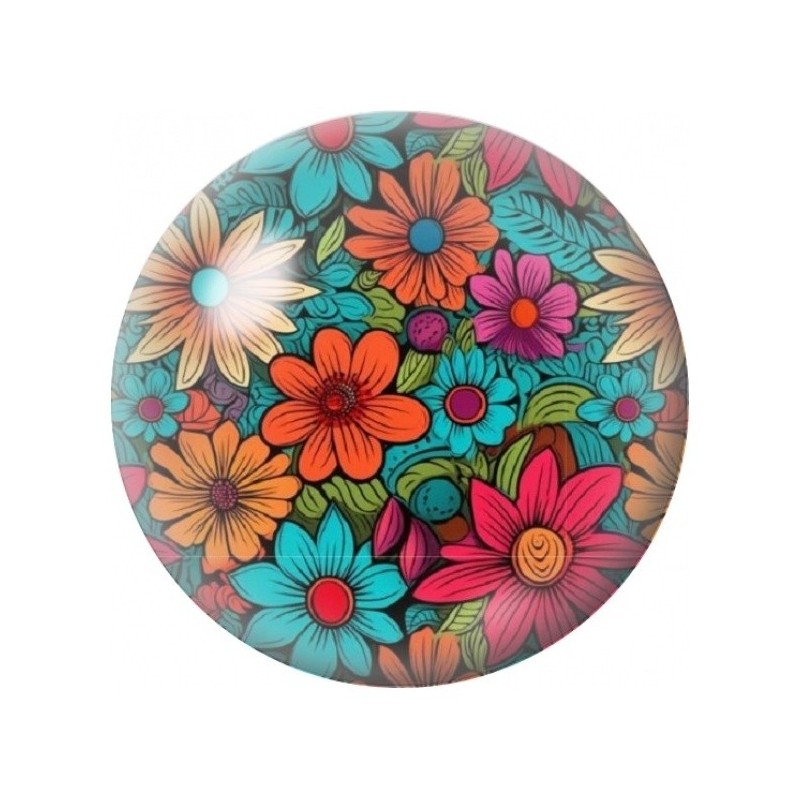 Cabochon en Verre Illustré Marguerites Folk Multicolores 12 à 25mm