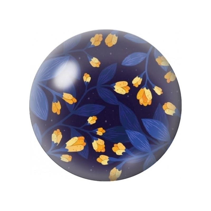 Cabochon en Verre Illustré Petites Fleurs Dorées sur Bleu Nuit 12 à 25mm
