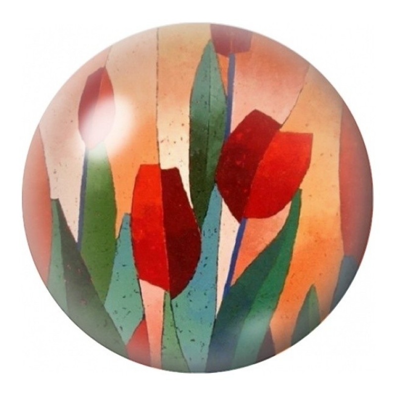 Cabochon en Verre Illustré Tulipes Géométriques Rouges 12 à 25mm