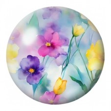 Cabochon en Verre Illustré Fleurs Mauves et Jaunes Aquarelle 12 à 25mm pour la Création de Bijoux Fantaisie - DIY