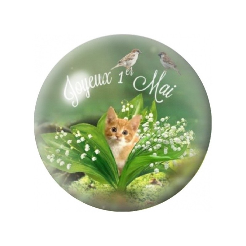 Cabochon en Verre Illustré Chaton au Muguet Joyeux 1er Mai 12 à 25mm