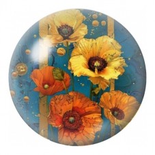 Cabochon en Verre Illustré Pavots Orange sur Fond Bleu 12 à 25mm pour la Création de Bijoux Fantaisie - DIY