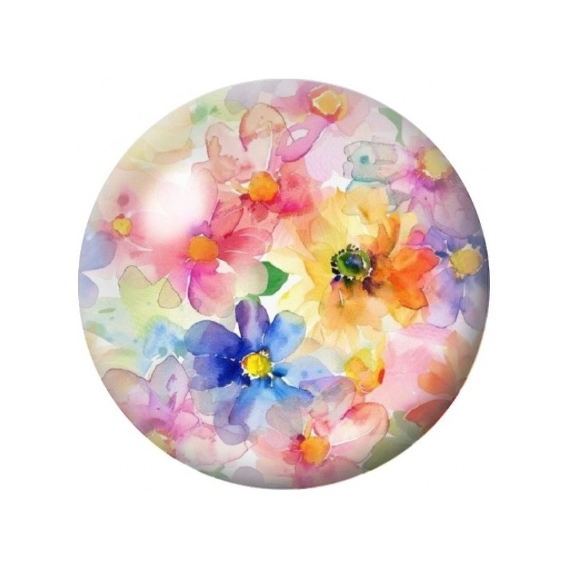 Cabochon en Verre Illustré Fleurs Multicolores Aquarelle 12 à 25mm