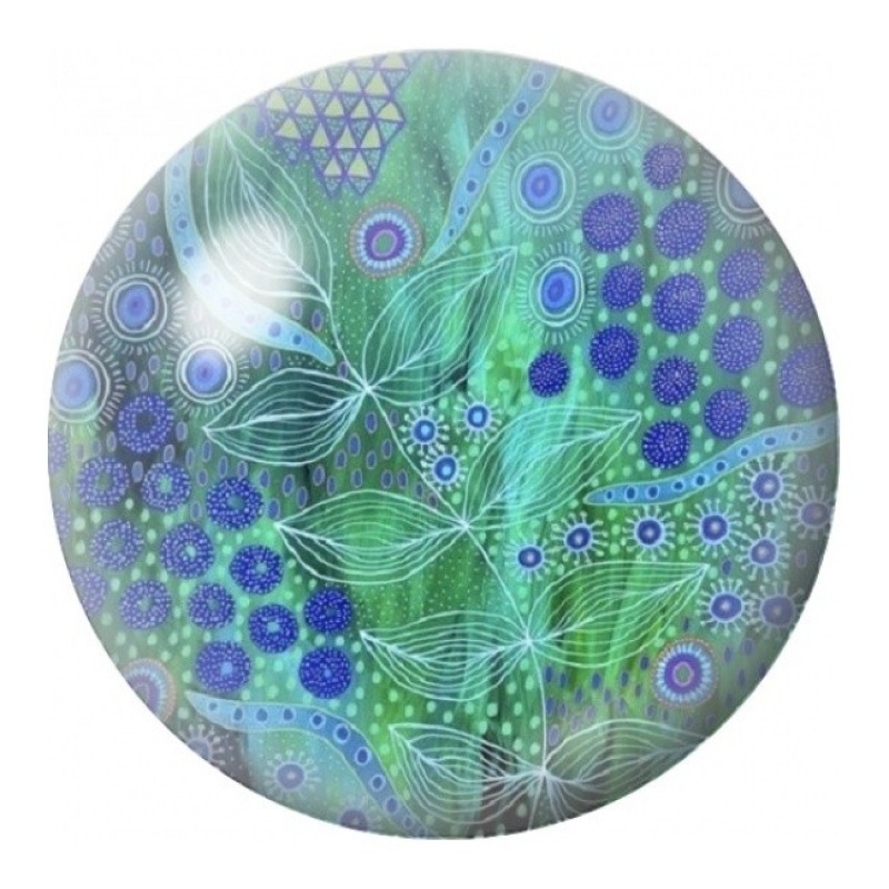 Cabochon en Verre Illustré Jardin Graphique Vert et Bleu 12 à 25mm