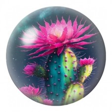 Cabochon en Verre Illustré Cactus aux Fleurs Fuchsia 12 à 25mm pour la Création de Bijoux Fantaisie - DIY