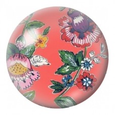Cabochon en Verre Illustré Fleurs Folk sur Fond Corail 12 à 25mm pour la Création de Bijoux Fantaisie - DIY