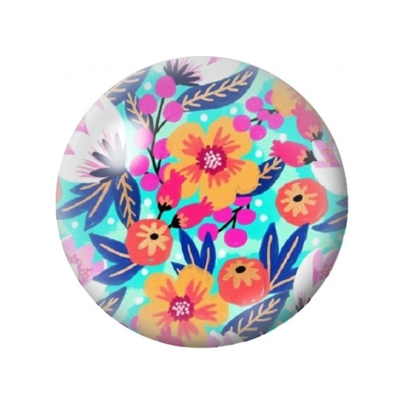Cabochon en Verre Illustré Fleurs Folk Rose et Orange 12 à 25mm