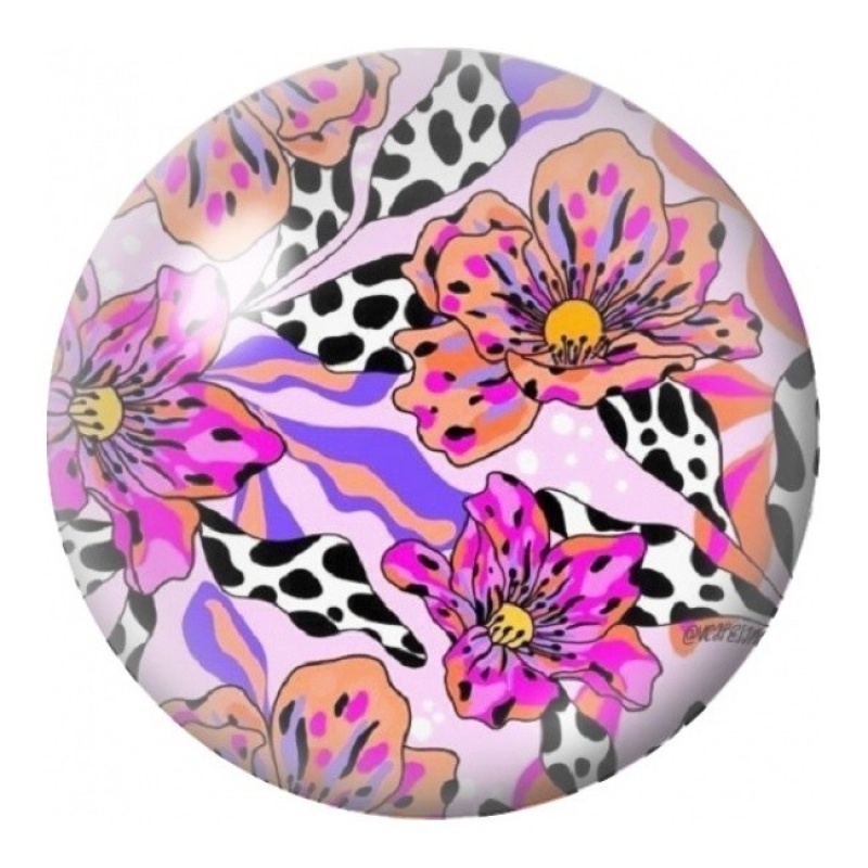 Cabochon en Verre Illustré Fleurs Pop Rose et Violette 12 à 25mm