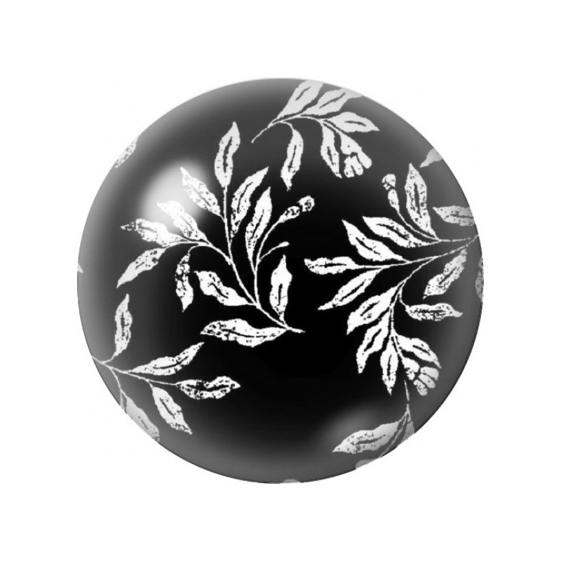 Cabochon en Verre Illustré Feuillage Blanc sur Fond Noir 12 à 25mm