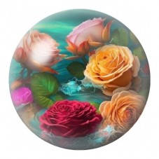 Cabochon en Verre Illustré Bouquet de Roses sur Fond Turquoise 12 à 25mm pour la Création de Bijoux Fantaisie - DIY
