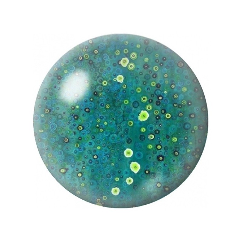 Cabochon en Verre Illustré Bulles Vertes sur Fond Turquoise 12 à 25mm