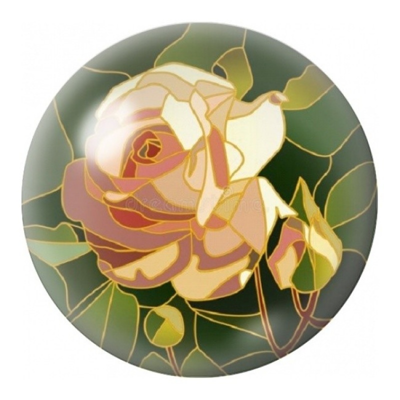 Cabochon en Verre Illustré Rose Géométrique Dorée 12 à 25mm