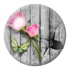 Cabochon en Verre Illustré Roses Roses et Papillon Vert 12 à 25mm pour la Création de Bijoux Fantaisie - DIY