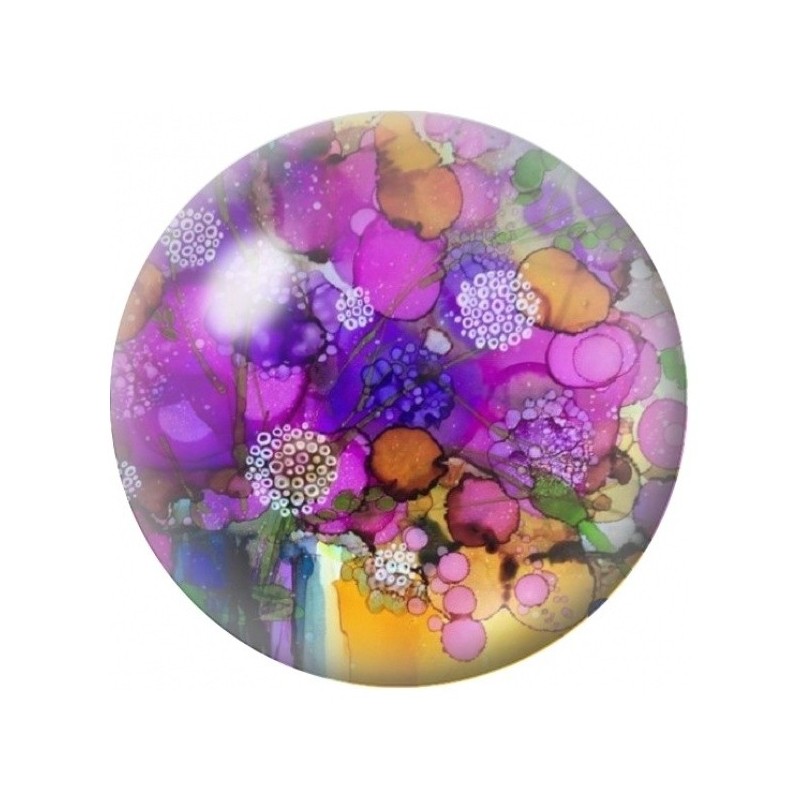 Cabochon en Verre Illustré Fleurs Violettes en Encre Fluide 12 à 25mm