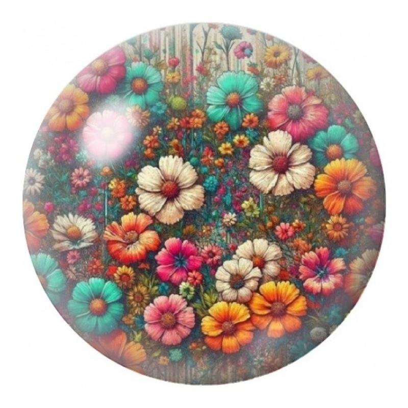 Cabochon en Verre Illustré Prairie de Fleurs Multicolores 12 à 25mm