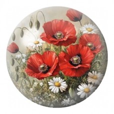 Cabochon en Verre Illustré Coquelicots Rouges et Marguerites 12 à 25mm pour la Création de Bijoux Fantaisie - DIY