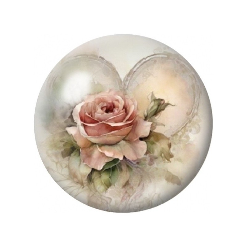 Cabochon en Verre Illustré Rose Ancienne dans un Cœur 12 à 25mm