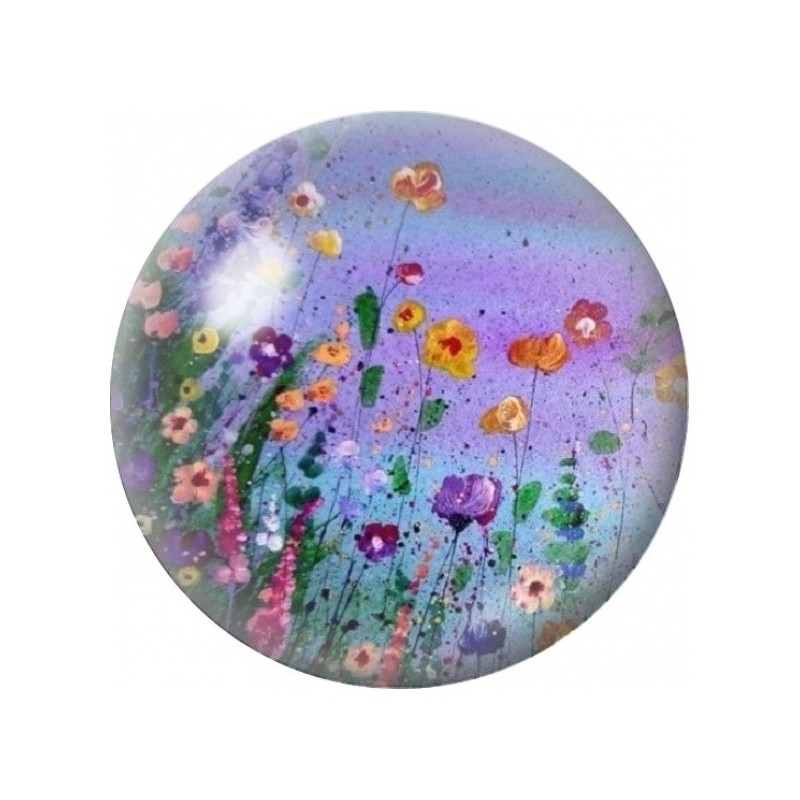 Cabochon en Verre Illustré Fleurs Sauvages sous Ciel Mauve 12 à 25mm