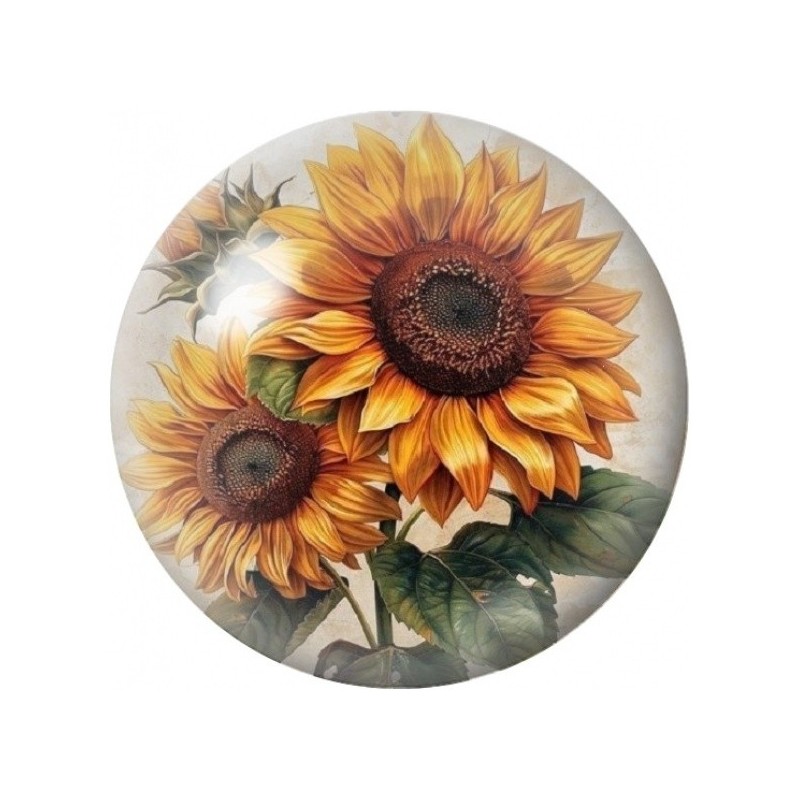Cabochon en Verre Illustré Bouquet de Tournesols 12 à 25mm