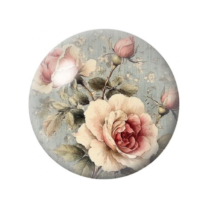 Cabochon en Verre Illustré Roses Anciennes Rose Poudré 12 à 25mm