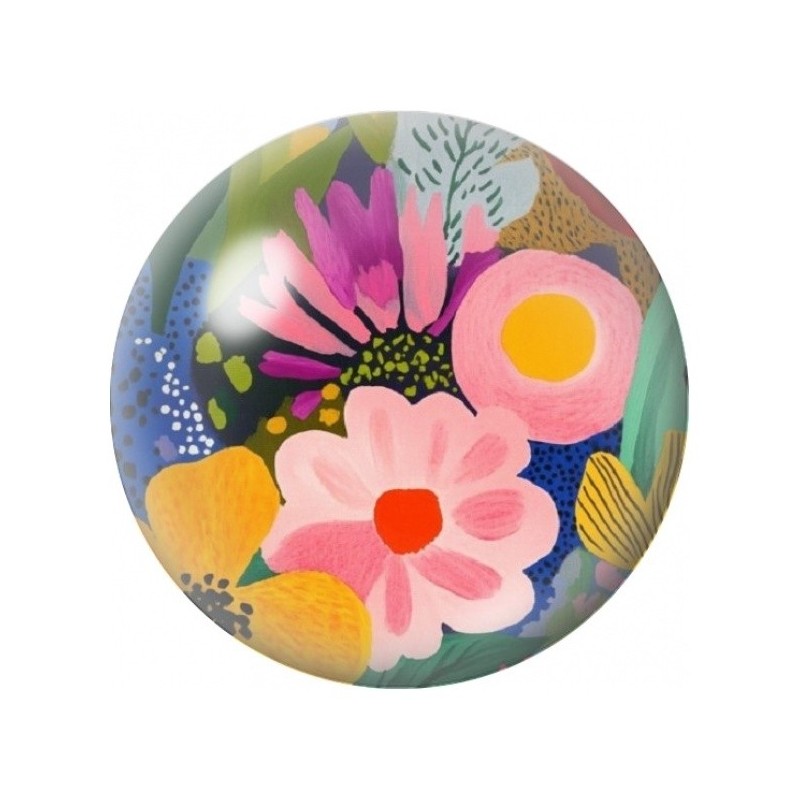 Cabochon en Verre Illustré Fleurs Folk Rose et Jaune 12 à 25mm
