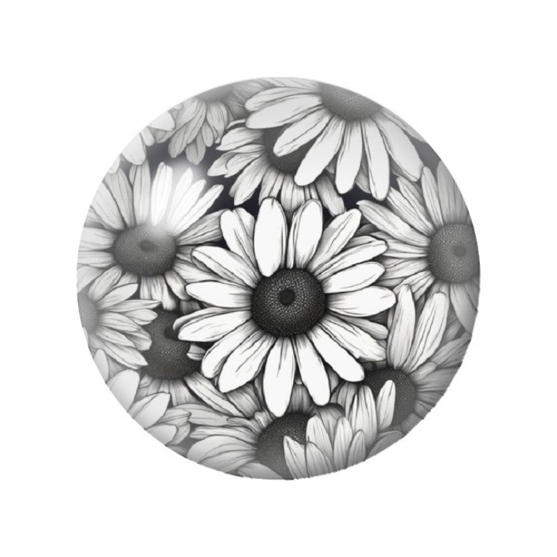 Cabochon en Verre Illustré Marguerites en Noir et Blanc 12 à 25mm