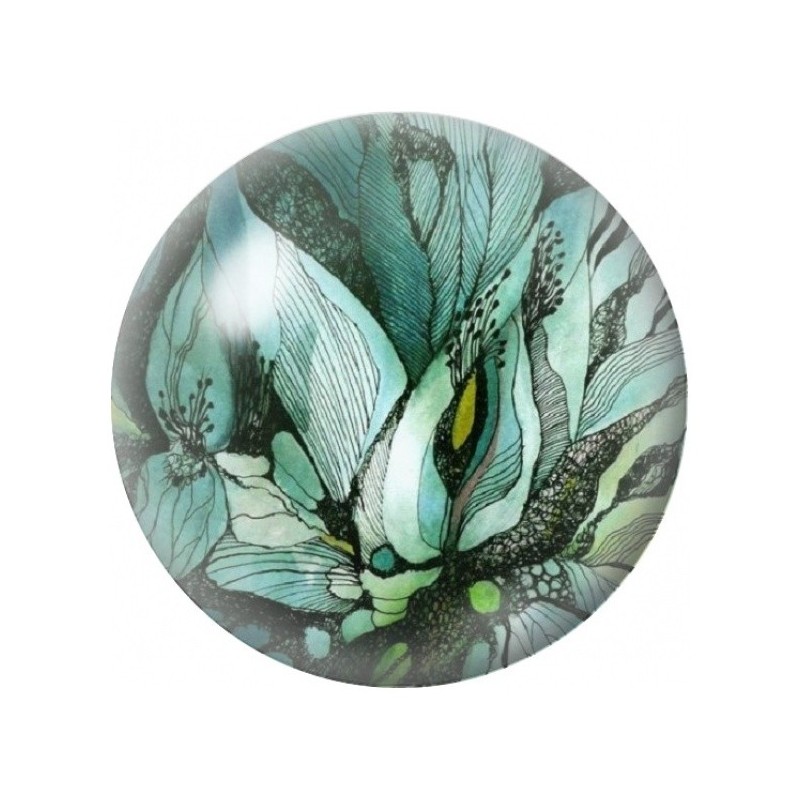 Cabochon en Verre Illustré Feuillage Fantastique Turquoise 12 à 25mm