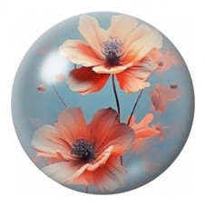 Cabochon en Verre Illustré Coquelicots Corail sur Fond Bleu 12 à 25mm pour la Création de Bijoux Fantaisie - DIY