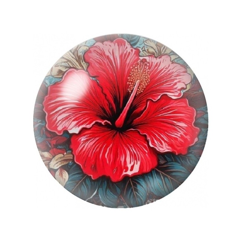 Cabochon en Verre Illustré Hibiscus Rouge 12 à 25mm