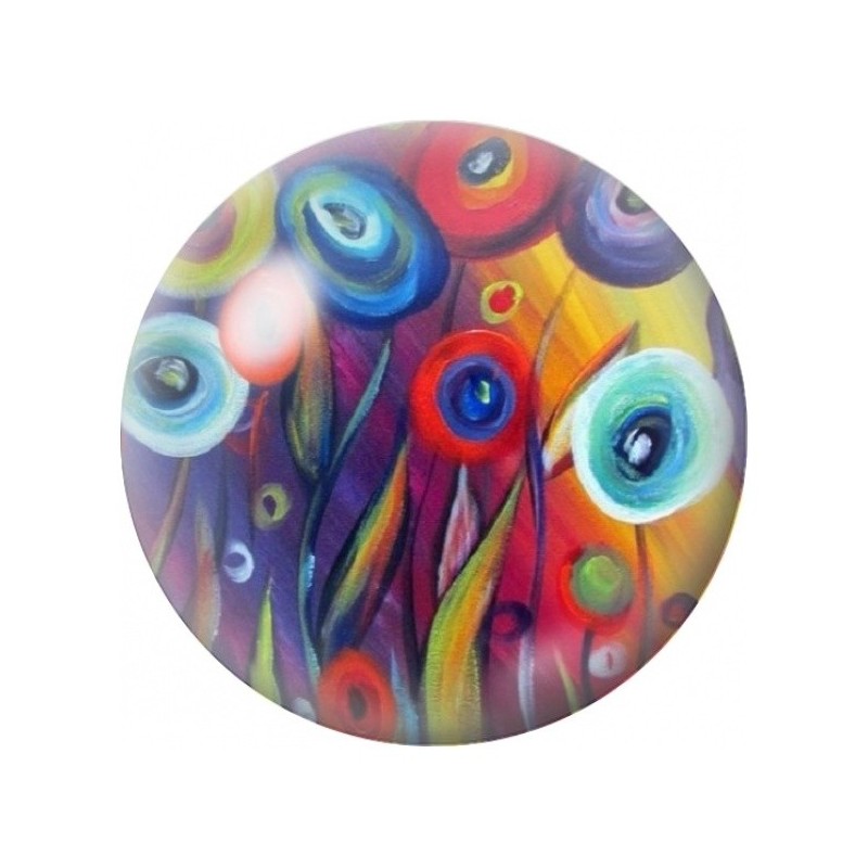 Cabochon en Verre Illustré Fleurs Fantaisie Multicolores 12 à 25mm