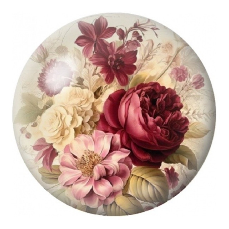 Cabochon en Verre Illustré Bouquet Bordeaux Vintage 12 à 25mm