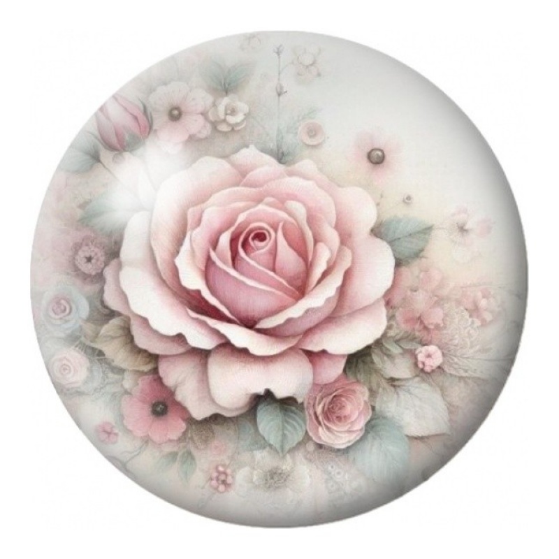 Cabochon en Verre Illustré Rose Rose Pâle 12 à 25mm