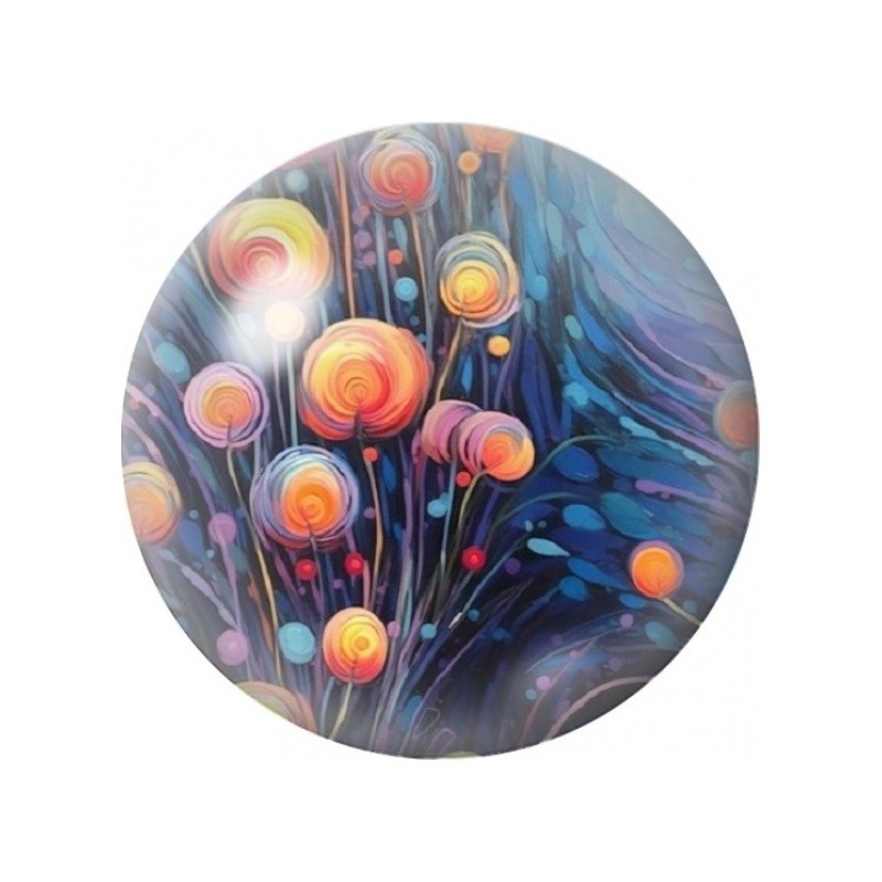 Cabochon en Verre Illustré Fleurs Lumineuses Fantastiques 12 à 25mm