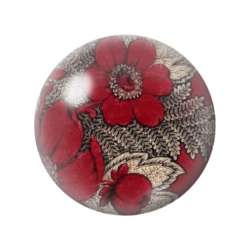 Cabochon en Verre Illustré Fleurs Rouges sur Gravure Vintage 12 à 25mm