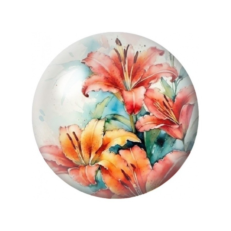 Cabochon en Verre Illustré Lys Orange Aquarelle 12 à 25mm