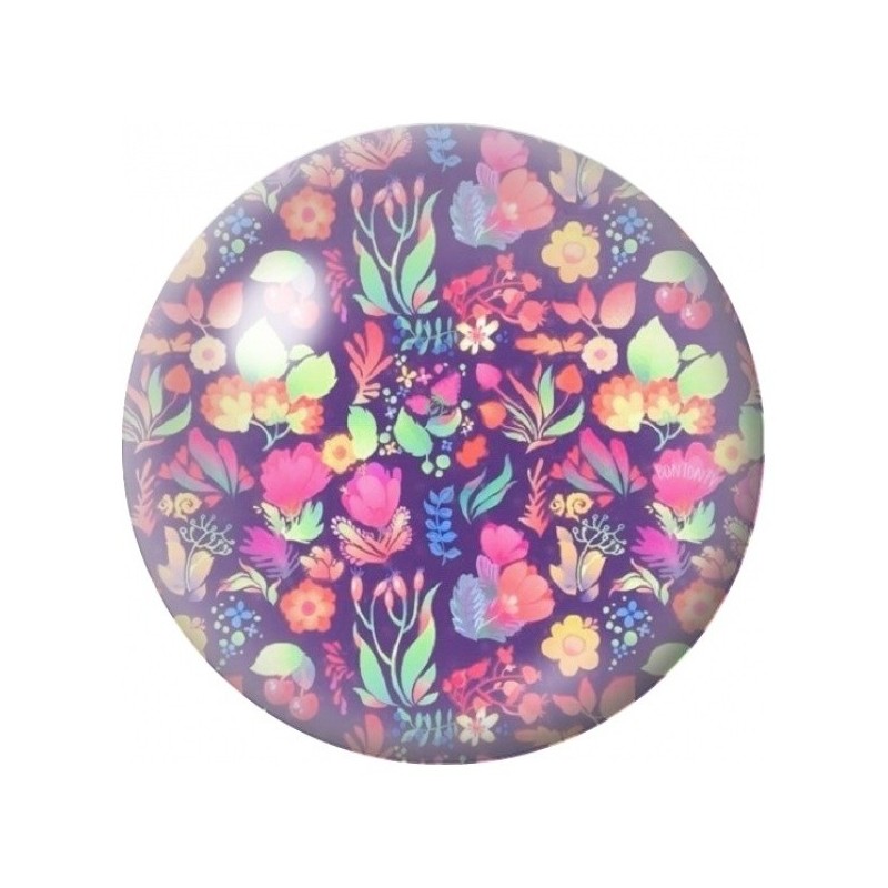 Cabochon en Verre Illustré Prairie Folk sur Fond Violet 12 à 25mm