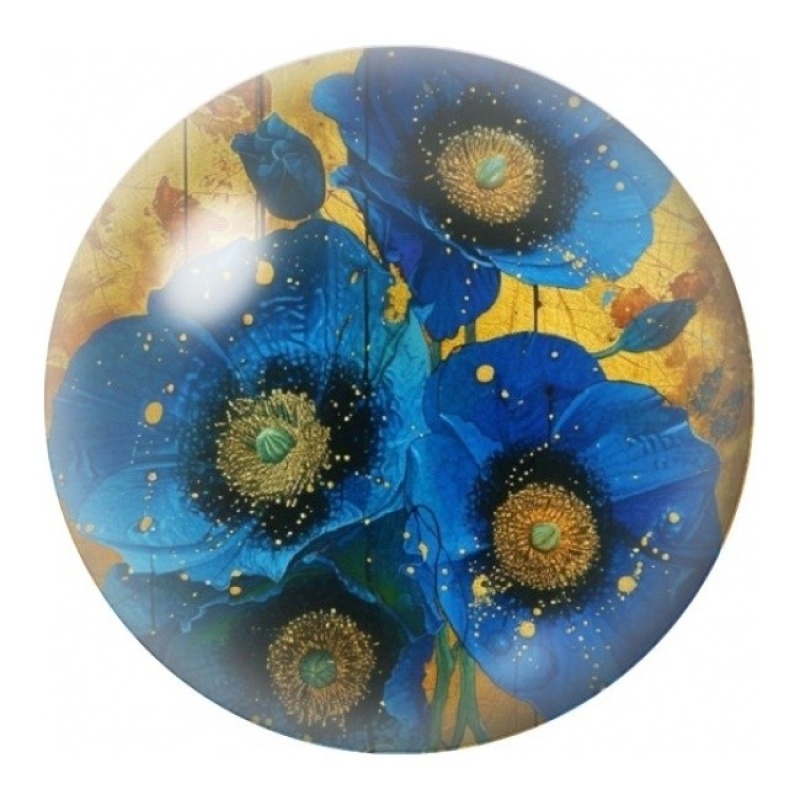 Cabochon en Verre Illustré Fleurs Bleues aux Éclats d’Or 12 à 25mm