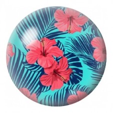 Cabochon en Verre Illustré Hibiscus Corail et Feuilles Turquoise 12 à 25mm pour la Création de Bijoux Fantaisie - DIY
